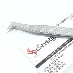 Pince à épiler d'extension de cils de volume russe en acier inoxydable avec belle poignée en diamant pointe en fibre pointue finition satinée - Product Image 1