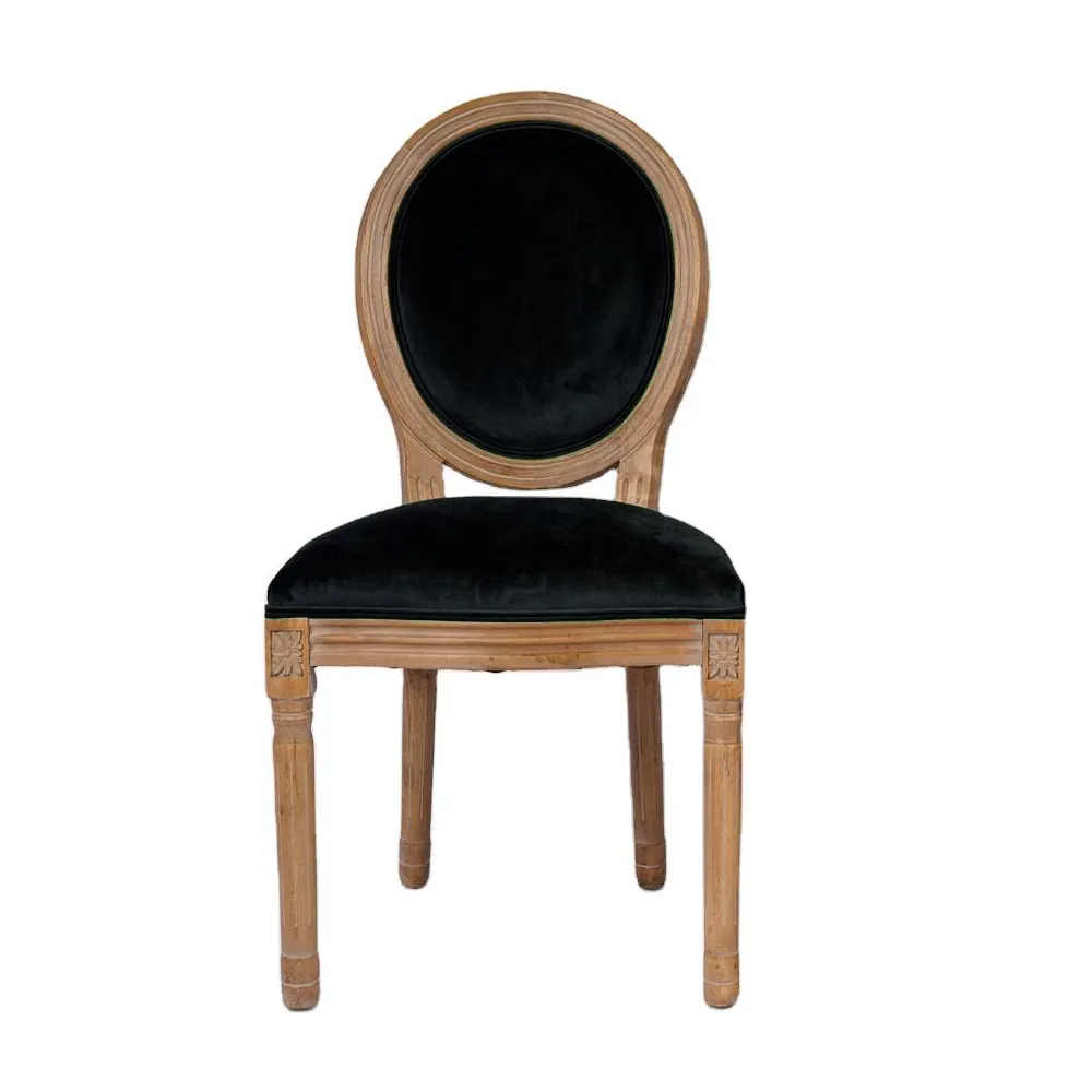 편안한 린넨 시트 쿠션과 레트로 라운드 백 디자인의 클래식하고 우아한 루이 스타일의 나무 의자