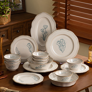Factory Direct China Durable Ceramic Stoneware Dinnerware <b>Sets</b> Elegant Europe/North America Style Florals Pattern Reusable - Product Image 1