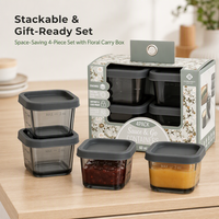 Lot de 4 contenants alimentaires carrés mini en verre sodocalcique de 60 ml, peints par pulvérisation, avec couvercle en silicone, couleur personnalisée, pour sauces