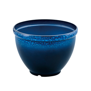 Maceta de jardín de cerámica esmaltada redonda azul agua alta - Product Image 1