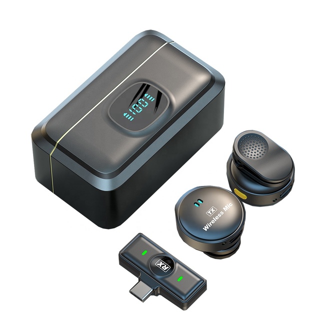 2.4G Wireless Collar Microphones Professional Podcast Cordless Lapel  Clip Suction Mic with Charging Bin for iphone and Android