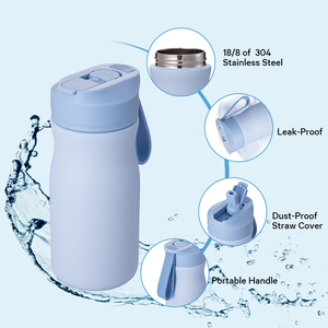 14온스 맞춤형 이중벽 진공 단열 스테인리스 스틸 헬스 스포츠 학교 아동용 물병 (방진 빨대 뚜껑 포함) - Product Image 3