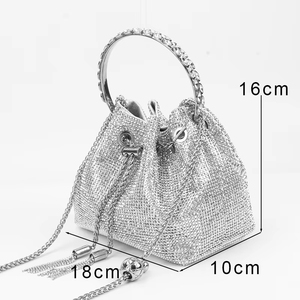 Factory Wholesale Luxury Full Crystal Rhinestone <strong>Purple</strong> Silver Crossbody <strong>Clutch</strong> Women's Evening Bucket Bag Handbags - Product Image 2