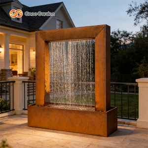 Fontaine d'eau irrégulière en acier Corten Gnee Garden, finition naturelle, décoration de jardin extérieur, style moderne, écran LED - Product Image 3
