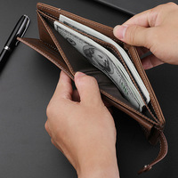 Dompet Pendek Pria Eropa dan Amerika Terbaru 2026 Grosir Retro Horizontal Kancing Multi-kartu Penjepit Uang Receh Pria
