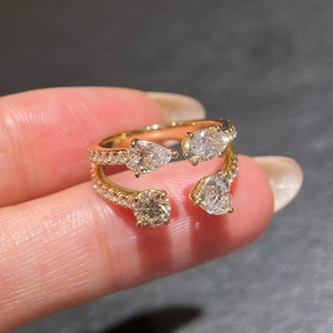 อาซูโอ 18K ทองคำแท้สีเหลืองประดับเพชรที่ปลูกในห้องปฏิบัติการ แหวนเปิดรูปทรงลูกแพร์สุดหรูสำหรับงานแต่งงานของผู้หญิง เครื่องประดับแฟชั่นคุณภาพสูง - Product Image 3