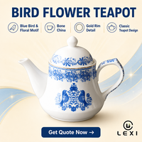 Théière en porcelaine fine de luxe avec motif oiseaux et fleurs, bouilloire à thé classique en porcelaine, service à thé moderne et élégant pour la décoration d'hôtels et de restaurants