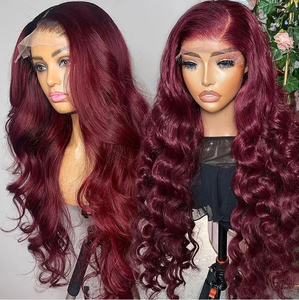 Pelucas de Encaje Frontal Rojo Borgoña 99J para <span class=keywords><strong>Mujer</strong></span>, Pelucas de Cabello Humano Rojo Intenso, Pre-Depiladas, sin Pegamento, con Cabello de Bebé - Product Image 2