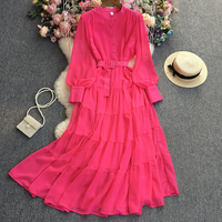 Robe en mousseline de soie personnalisée à manches longues Robes pour femmes Vêtements Nouveau Design Robe longue à manches longues de couleur unie Robe décontractée pour femmes