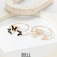 Ensemble bague et bracelet ajustables en émail motif fleur, papillon, feuille et cœur – Bijoux tendance