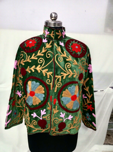 Veste d'hiver en velours ethnique bohème, écologique, multicolore, brodée, boutique - Product Image 3