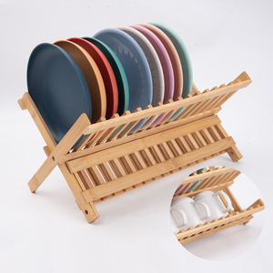 מתקן ייבוש כלים דו-קומתי מתקפל מבמבוק טבעי, בעל קיבולת גדולה, לכיור המטבח - Product Image 4