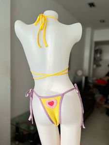 El Yapımı Tığ İşi Oymalı 3D Çiçekli Üçgen <span class=keywords><strong>Bikini</strong></span> Takımı Doğal Pamuk İplikten Hazır Gönderim Ayarlanabilir Çevre Dostu Derin V Yaka - Product Image 5