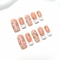 TSZS Offre Spéciale Faux Ongles Longs Cercueil Faits Main à Coller, Motif Fleur 3D Coquillage Français, Réutilisables en Acrylique, Vente en Gros