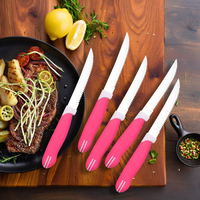 Lot de 5 couteaux à steak avec manche en PP, lames tranchantes en acier inoxydable, passe au lave-vaisselle, pour restaurant, hôtel, maison, vente en gros