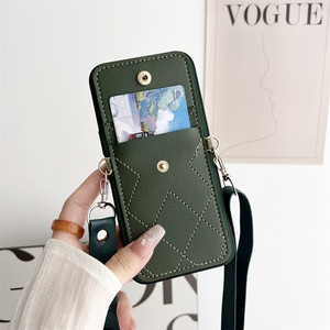 Coréen bandoulière lanière <span class=keywords><strong>collier</strong></span> sangle porte-carte porte-monnaie couverture en cuir pu étui pour iPhone 12 13 14 15 16 Pro Max losange - Product Image 3