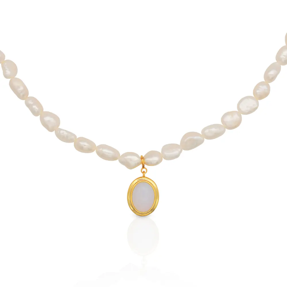 Chris April Korean version 925 sterling silver gold plated 18k gold opal pendant necklace for women