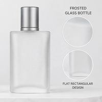 Flacon de parfum en verre givré personnalisé, 30 ml, 50 ml, 100 ml, flacon de parfum rectangulaire plat vide avec bouchon argenté