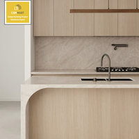 CBMMART Ensembles complets de cuisines modernes modulaires avec comptoir en marbre artificiel, robinet, garde-manger personnalisé et îlot de cuisine à bords incurvés