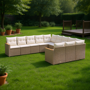 Conjunto de Sofá de Jardín con Reposabrazos Ajustables en Ratán Sintético Beige, 10+ Plazas, Muebles de Exterior, Estilo de Diseño Contemporáneo - Product Image 2