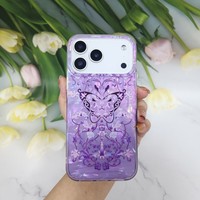 Coque de téléphone holographique irisée avec joli nœud, papillons et fleurs, grande fenêtre de protection pour iPhone 17 Samsung Redmi