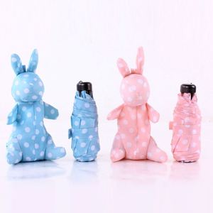 Parapluie mini 5 plis de qualité supérieure avec sac lapin mignon, coupe-vent et en polyester, commande manuelle - Product Image 2