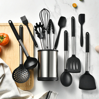 Ensemble de 12 ustensiles de cuisine en silicone résistant à la chaleur avec support, antiadhésifs, comprenant spatules et louches