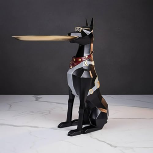 Creativa Bandeja Grande de Resina con Figura de Perro Doberman Pintada, Estatua Decorativa para Sala de Estar, Decoración del Hogar, Globo de Nieve Musical de Anime - Product Image 3