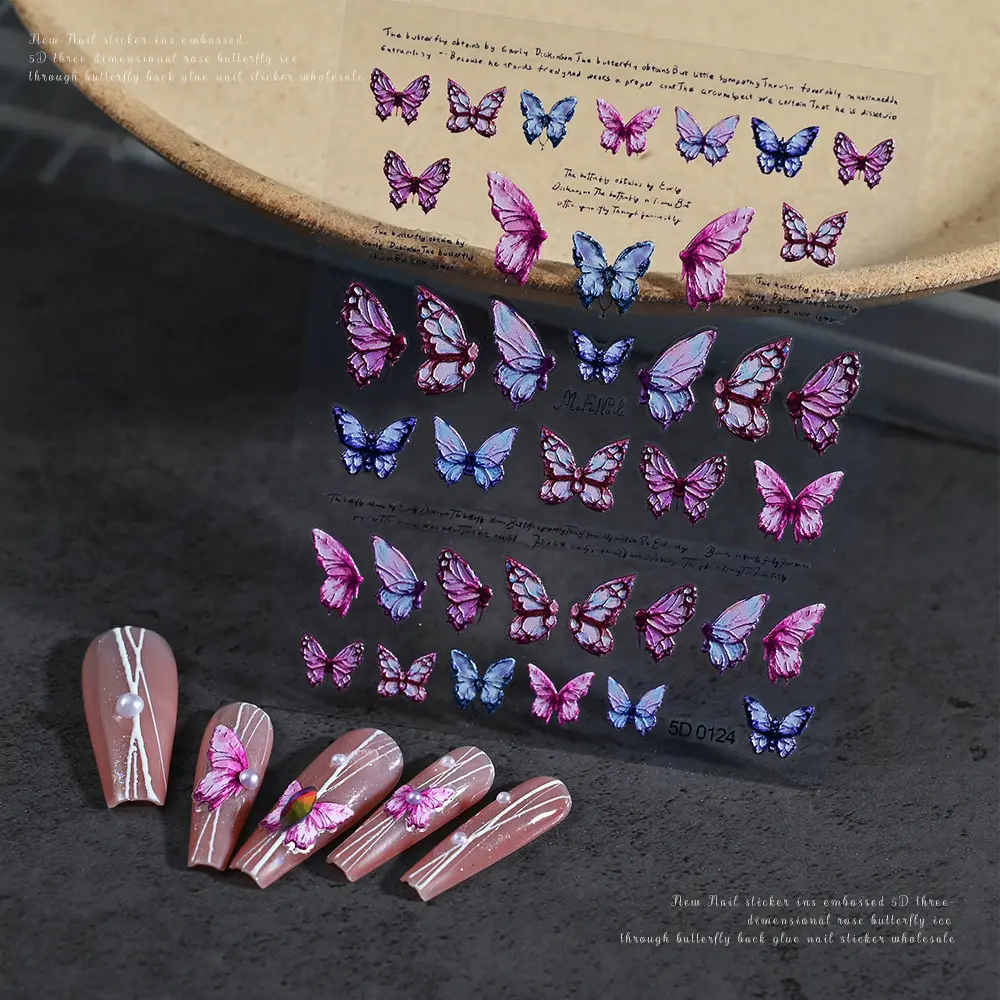 Hot Tím bướm Wing Laser Stickers Nail Art Stickers tự dính đầy màu sắc bướm cổ tích Stickers đề can phụ kiện