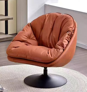 Sillón Moderno de Piel Sintética con Base Metálica Giratoria, Mueble de Salón con Respaldo Sólido y Asiento Cómodo para el Hogar - Product Image 1