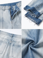 Pantalon en jean plissé à jambes larges pour femme, personnalisé avec logo OEM/ODM, marque privée, indigo foncé, coupe ample, vente en gros, directement de l'usine.