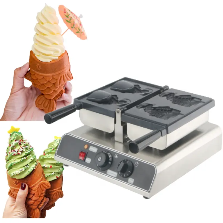 Piccola impresa 2 Happy Fish Ice Cream Taiyaki Machine Commercial Fish Waffle Maker