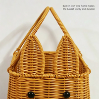 Keranjang Rotan Imitasi PP Anyaman Tangan Motif Kelinci Lucu dengan Pegangan Ganda, Keranjang Penyimpanan Bunga Permen untuk Dekorasi Liburan Pernikahan.