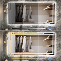 Grand miroir de salle de bain intelligent tactile électronique anti-buée IP44 avec grossissement LED, à suspendre horizontalement, 3 couleurs changeantes, en verre trempé