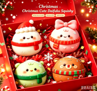 Weihnachts-Daifuku Squishy Hund mit Wechselgesicht, Fidget-Spielzeug zur Stresslinderung, Quetschspielzeug für Kinder und Erwachsene, Feiertagsgeschenk Mochi