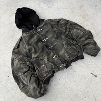 Blouson Bomber Homme Personnalisé de Haute Qualité, Coupe Oversize Boxy, Imprimé Camouflage Vintage, Style Streetwear, Lourd, Effet Vieilli, Zippé