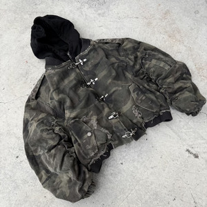 Giacca <span class=keywords><strong>Bomber</strong></span> <span class=keywords><strong>Oversize</strong></span> con Cappuccio per Uomo, Stampa Camouflage Vintage di Alta Qualità, Streetwear Pesante con Zip e Effetto Vissuto - Product Image 2
