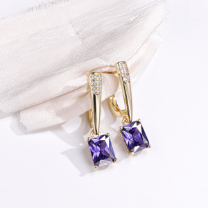 女性用大きなキュービックジルコニア丸い色の石イヤリング,Mジュエリー卸売真鍮14K金メッキファッションイヤリング - Product Image 3