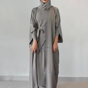 2022 Moderne Fashion Custom Logo 3 Stuks Set Bijpassende Chiffon Kimono Dubai Turkije Kaftan Open Abaya Moslim Jurken