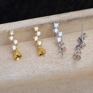 Boucle d'oreille de luxe en argent S925 JG5954, accessoires de bricolage pour bijoux en perles, plateau vide semi-fini 10-13 pour la fabrication de bijoux - Product Image 1