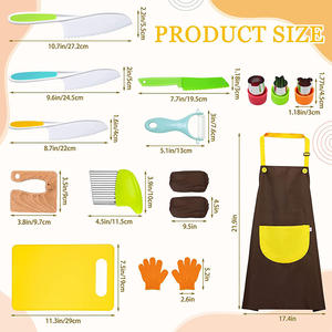 Ensemble d'outils de cuisine personnalisables pour enfants 14 pièces comprend un tablier pour enfants, un couteau en bois en plastique pour enfants, une planche à découper, un tablier - Product Image 2