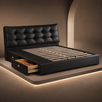 Cadre de lit noir de luxe avec tête de lit haute en similicuir pour ensembles de chambre à coucher modernes