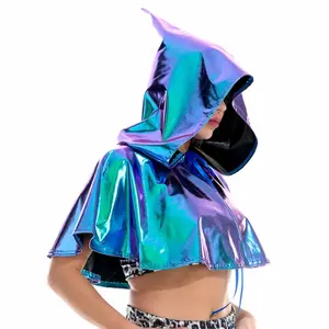 Cape de mort pour cosplay de fête, cape holographique métallique brillante pour adulte, capuche, cape de carnaval, costume de diable, costume d'Halloween - Product Image 1