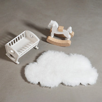 Miniature berceau en bois, cheval de Troie, tapis nuage 1:12 pour décoration, mobilier, jouet, maison de jeu en bois, meubles de chambre