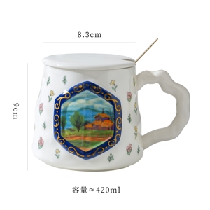 แก้วกาแฟลายเพ้นท์มือสไตล์วินเทจ ขนาด 390 มล. 13 ออนซ์ แก้วน้ำชา นม กาแฟ แก้วน่ารักไม่ซ้ำใครสำหรับสาวๆ - Product Image 6