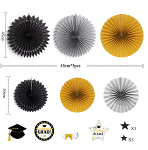 DAMAI Ensemble d'éventails géants en papier pailleté or, noir et argent pour cérémonie de remise des diplômes, fête, décoration suspendue pour salle de classe et célébrations - Product Image 6