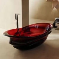 Baignoire autoportante ovale en résine transparente de haute qualité, design moderne pour salle de bain, bain profond, vert thé, avec drain