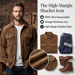 <span class=keywords><strong>Camicia</strong></span> Executive in Corduroy Pesante 300G per <span class=keywords><strong>Uomo</strong></span>, 100% Cotone, Stile Vintage Casual con Doppia Tasca sul Petto, Abbigliamento da Lavoro - Product Image 2