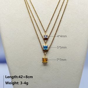 Collar de Lujo con Colgante de Zirconia y Piedra de Nacimiento, Diseño Geométrico Cuadrado, Colorido, de Acero Inoxidable, Estilo Europeo Americano, para Mujer - Product Image 5